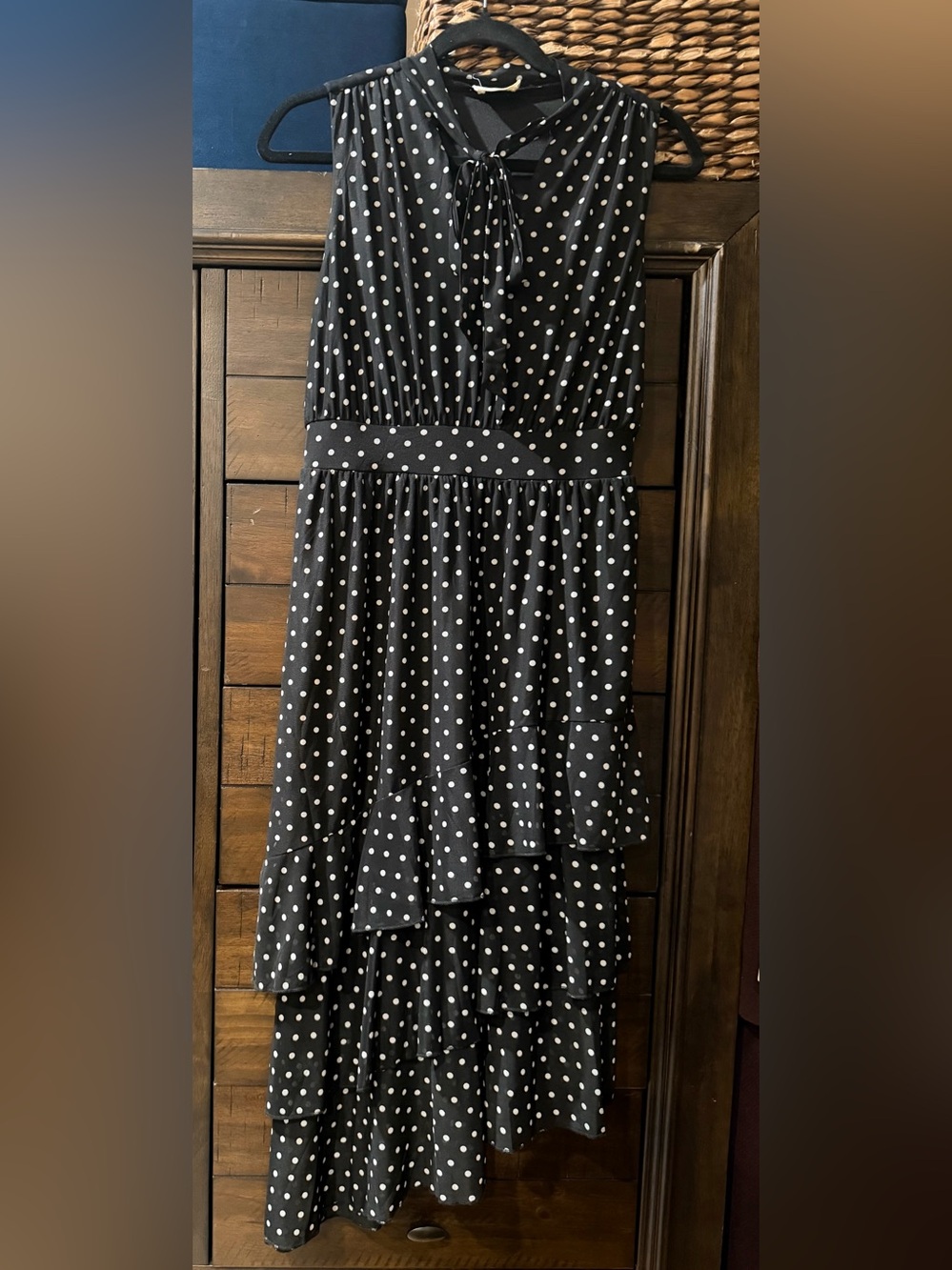 Women’s Black Polka Dot Tiered Casual Dress